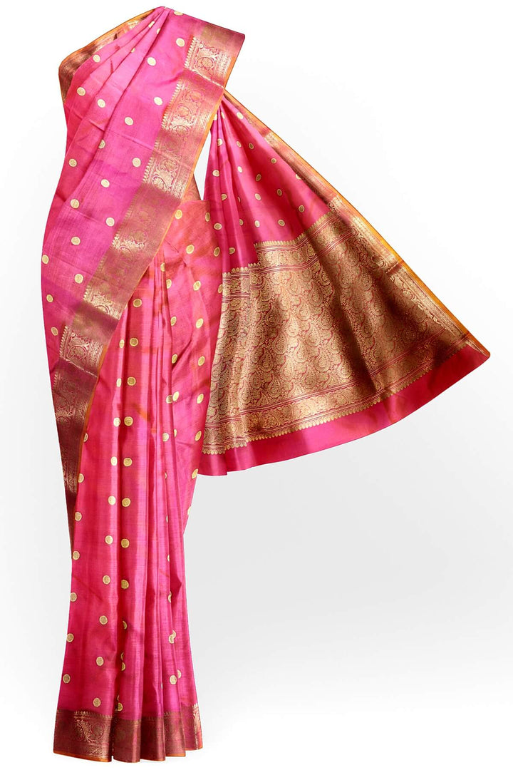 Banarasi katan pure silk saree in double shade peach