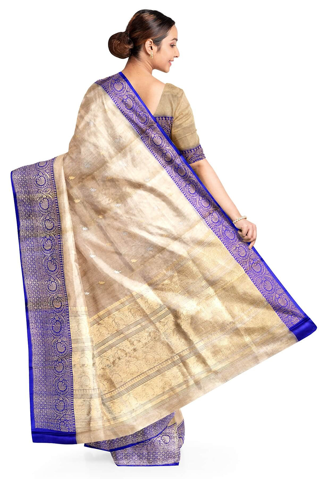 Banarasi silk tissue saree in  gold with small motifs