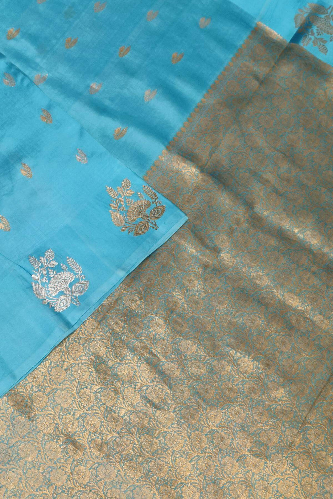 Banarasi  katan pure silk saree in sea blue with small motifs
