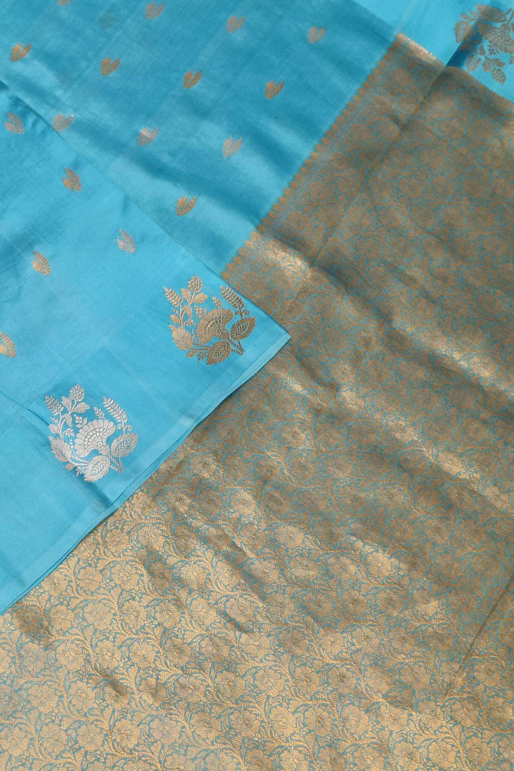 Banarasi  katan pure silk saree in sea blue with small motifs