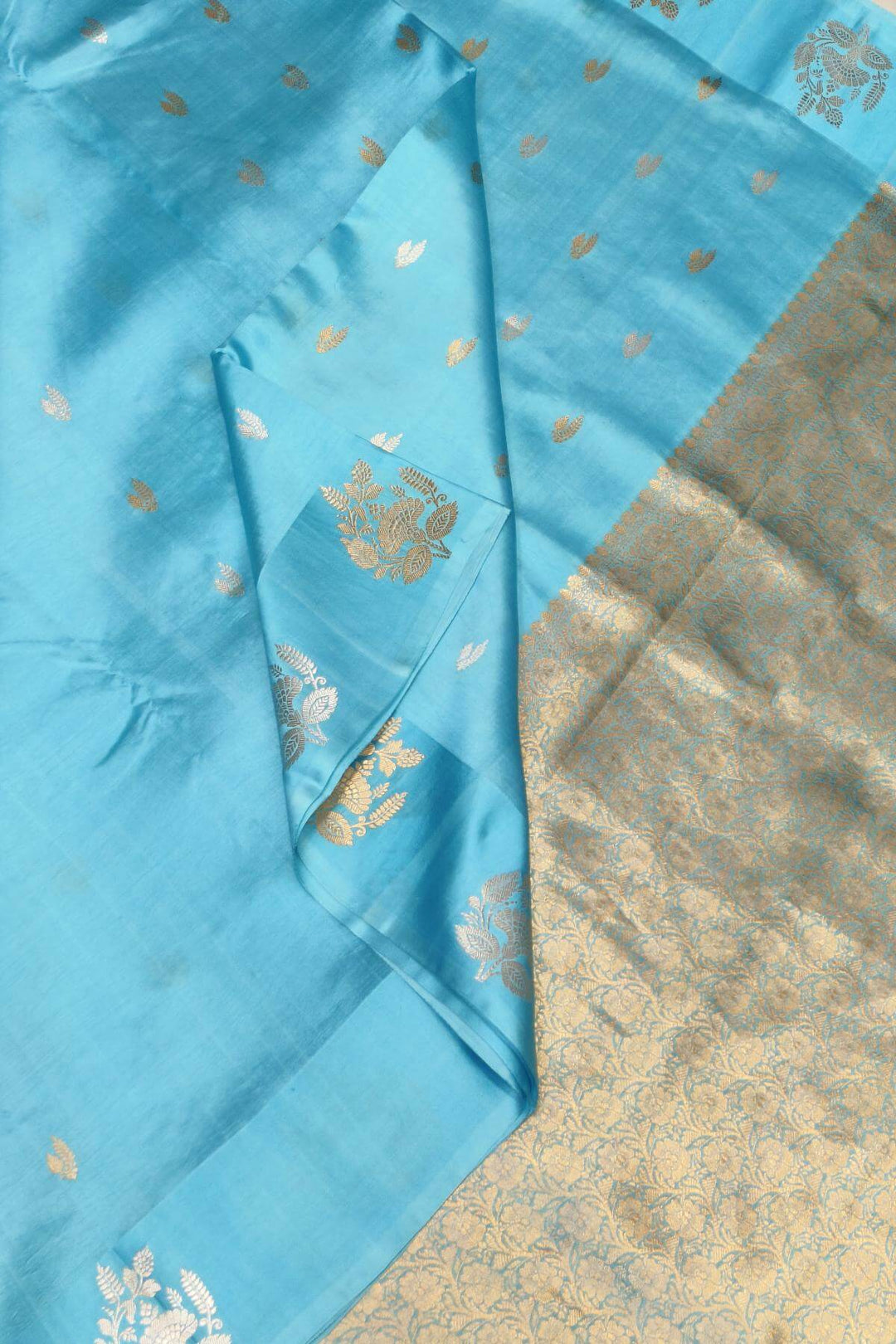 Banarasi  katan pure silk saree in sea blue with small motifs