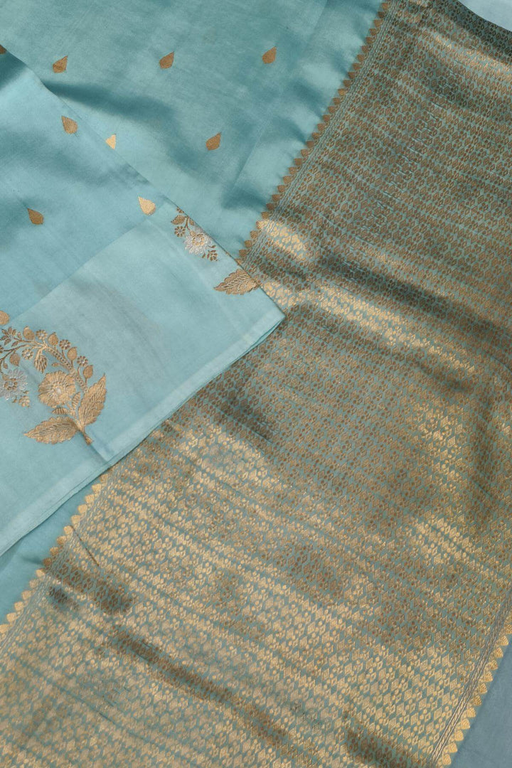 Banarasi  katan pure silk saree in pool blue with small motifs