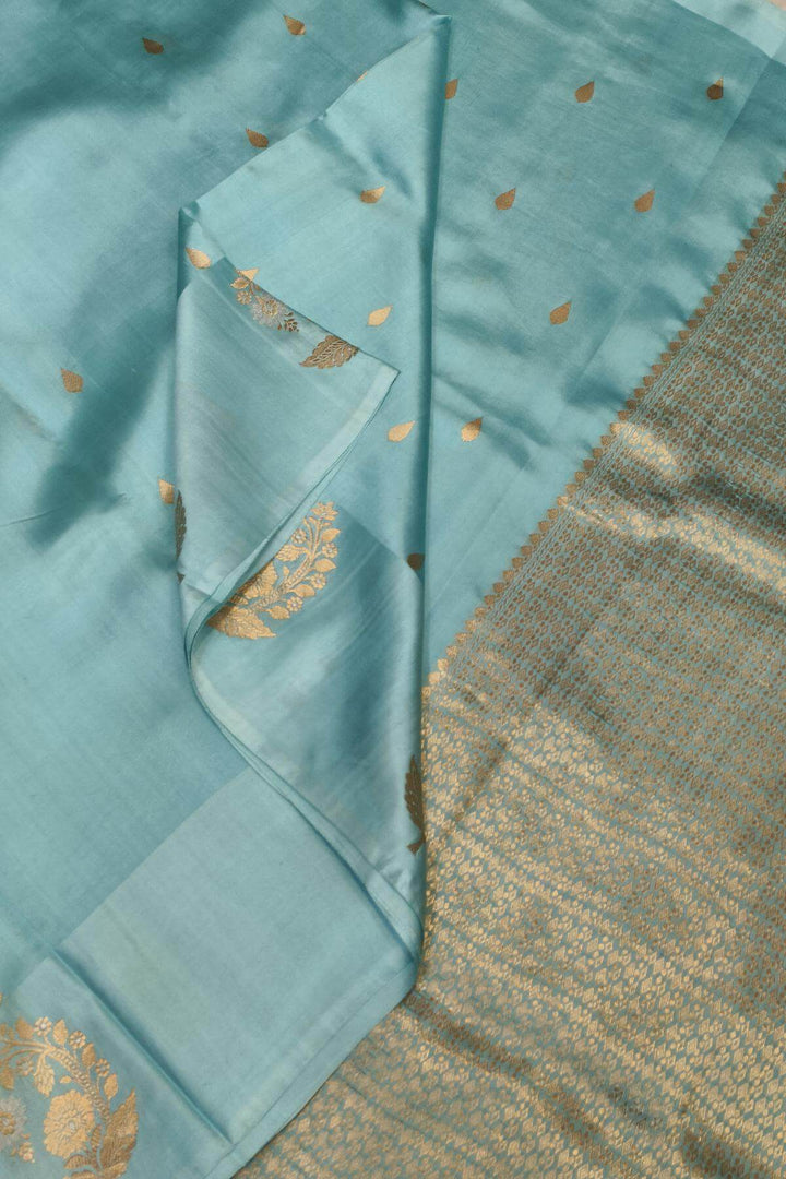 Banarasi  katan pure silk saree in pool blue with small motifs