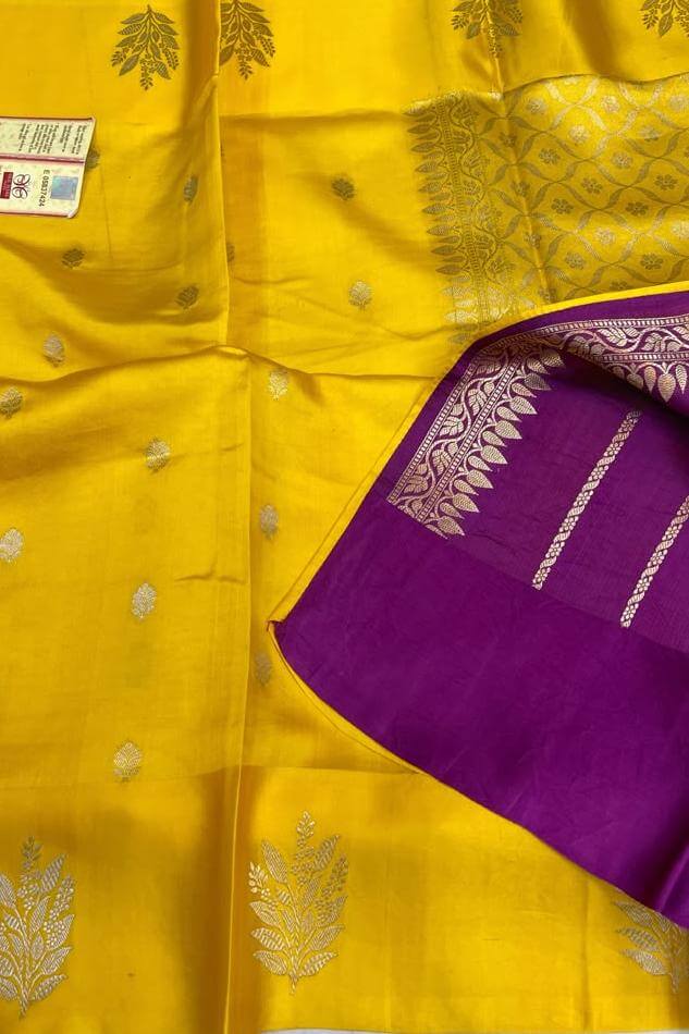Banarasi  katan pure silk saree in yellow with small motifs
