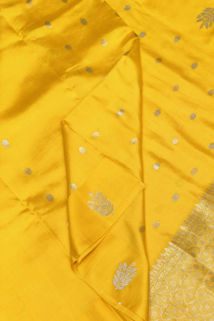 Banarasi  katan pure silk saree in yellow with small motifs