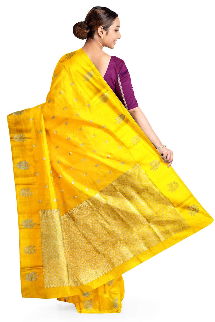 Banarasi  katan pure silk saree in yellow with small motifs
