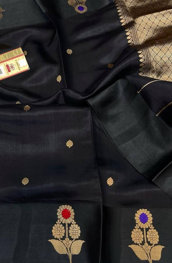 Banarasi  katan pure silk saree in black with small motifs