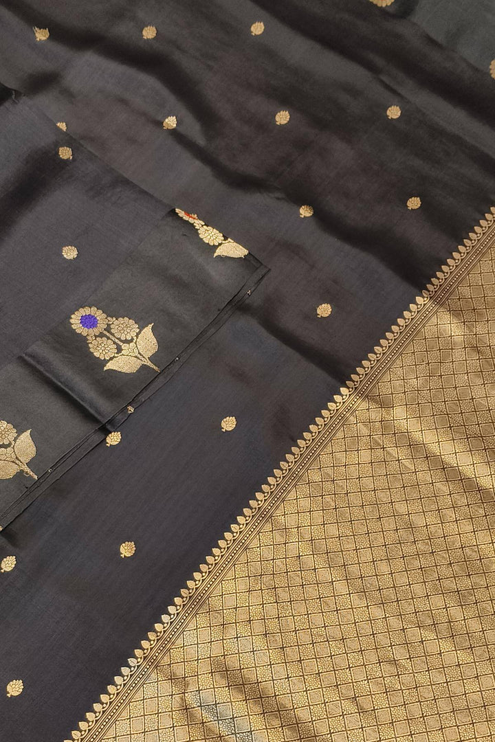Banarasi  katan pure silk saree in black with small motifs