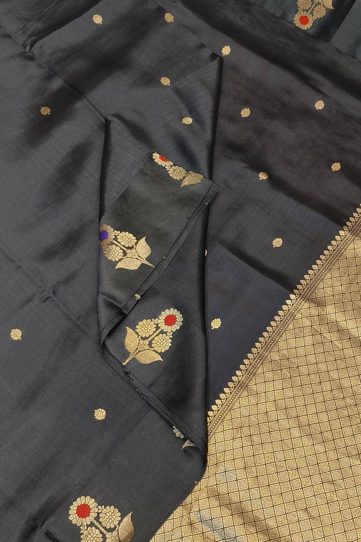 Banarasi  katan pure silk saree in black with small motifs