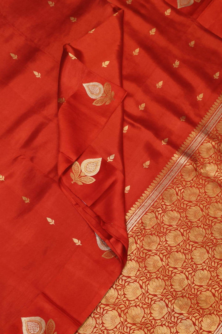 Banarasi  katan pure silk saree in red with small motifs