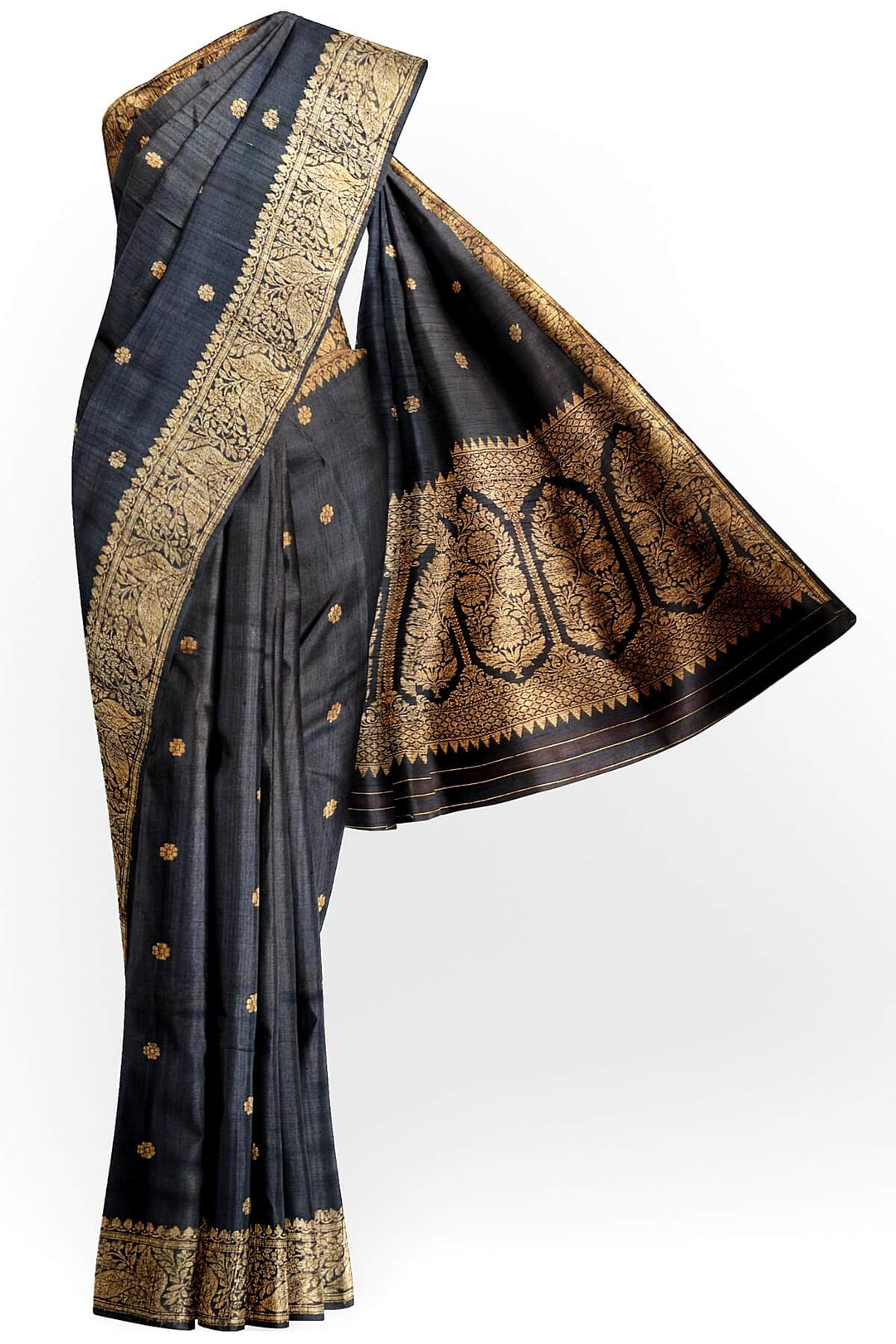 Banarasi katan pure silk saree in black in dupion finish