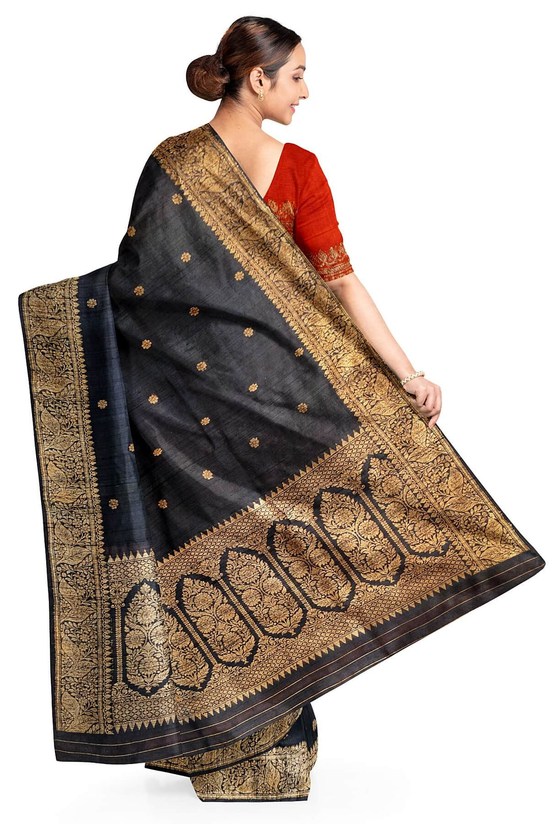 Banarasi katan pure silk saree in black in dupion finish