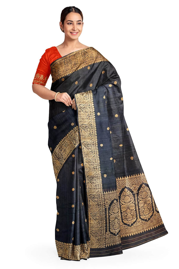 Banarasi katan pure silk saree in black in dupion finish