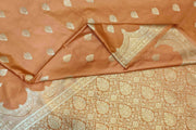 Banarasi mashru silk saree in  peach  with floral motifs