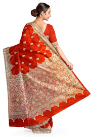 Banarasi mashru silk saree in  red  with floral motifs
