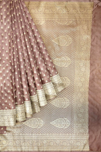 Banarasi mashru silk saree in  mauve  with floral motifs