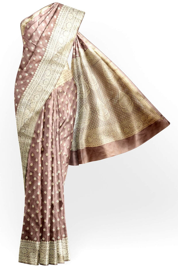 Banarasi mashru silk saree in  mauve  with floral motifs