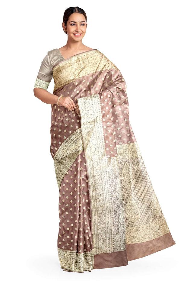 Banarasi mashru silk saree in  mauve  with floral motifs