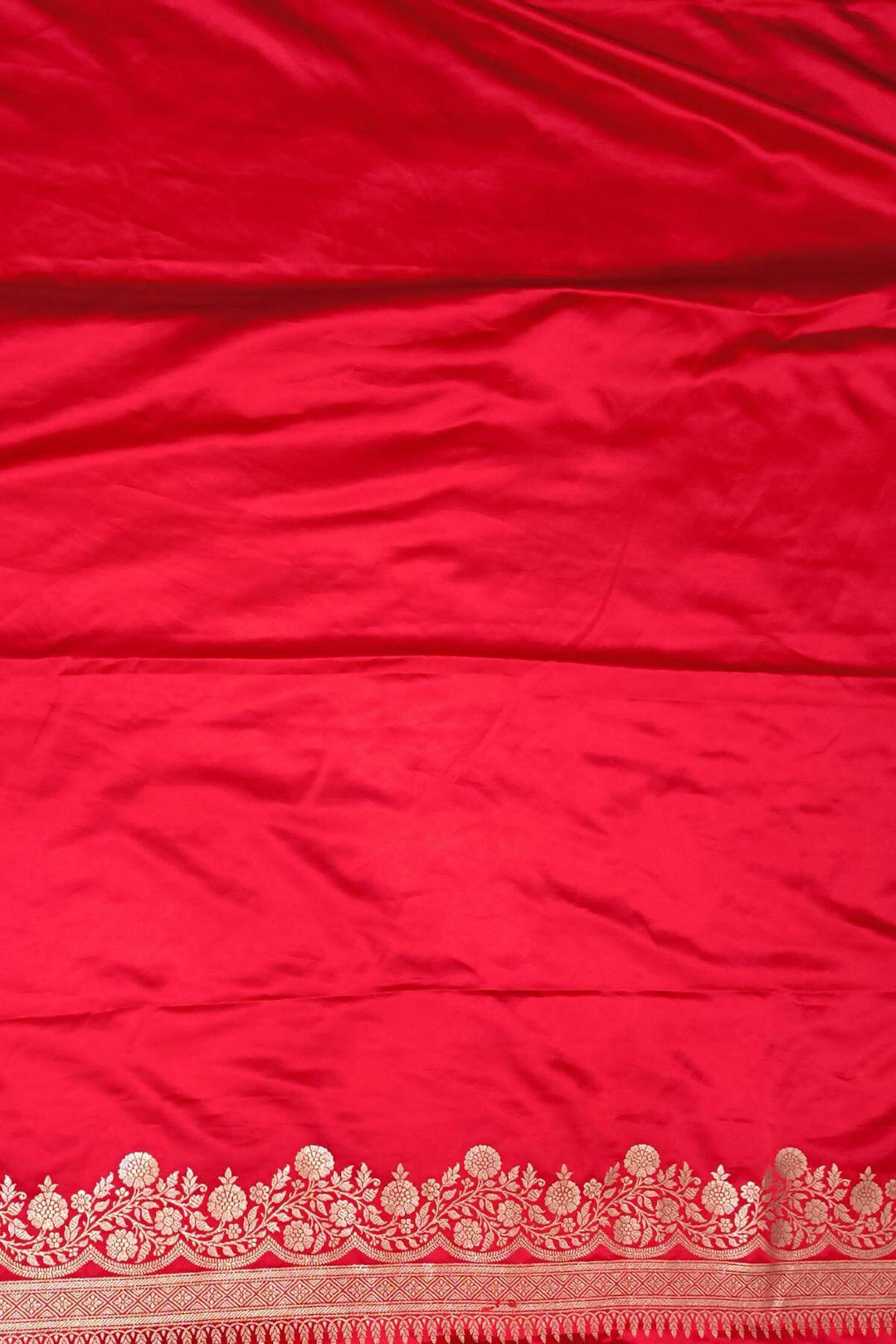 Banarasi mashru silk saree in  red  with floral motifs