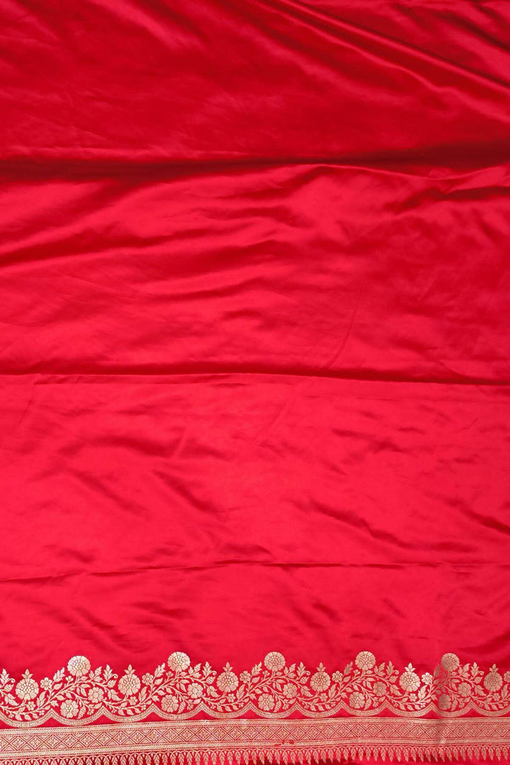 Banarasi mashru silk saree in  red  with floral motifs