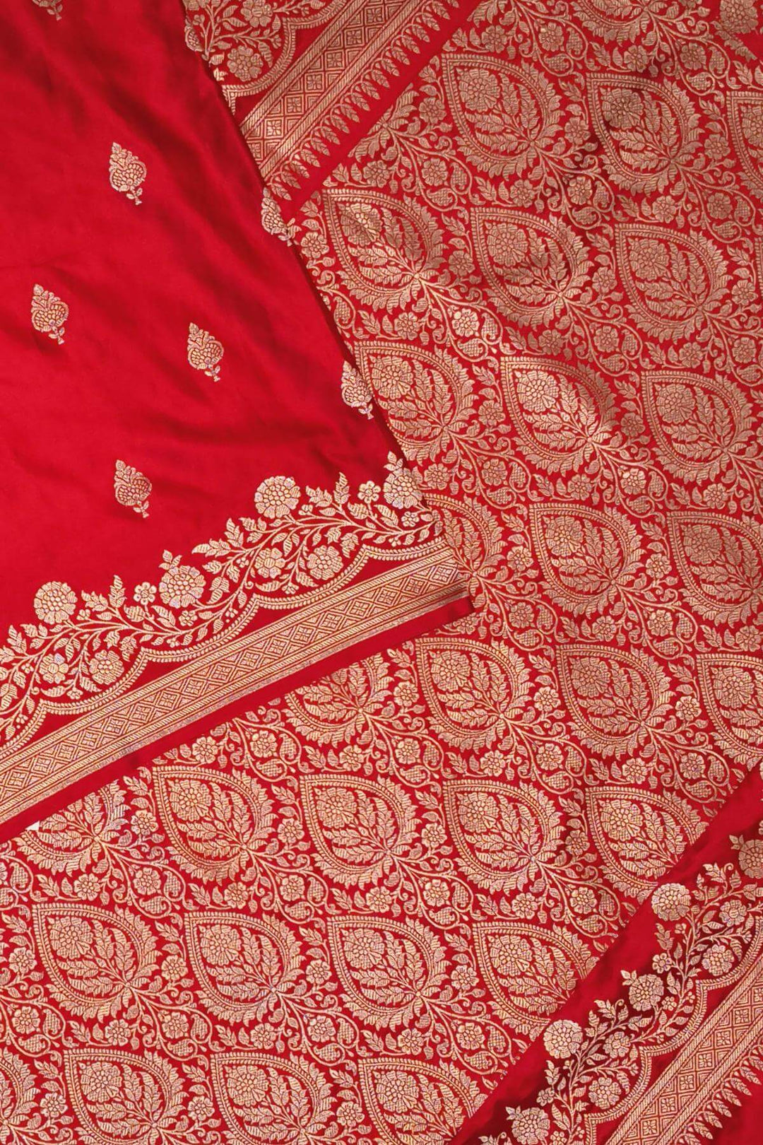 Banarasi mashru silk saree in  red  with floral motifs
