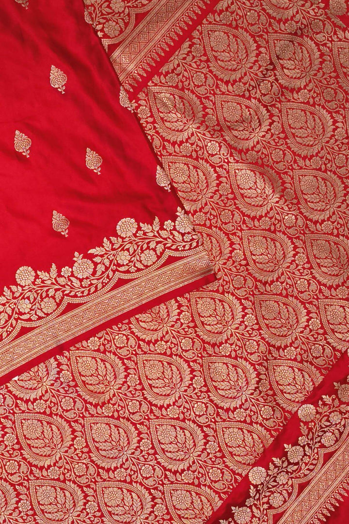 Banarasi mashru silk saree in  red  with floral motifs