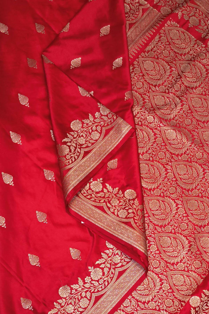 Banarasi mashru silk saree in  red  with floral motifs