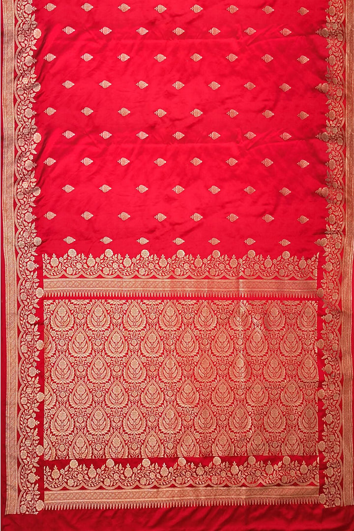 Banarasi mashru silk saree in  red  with floral motifs