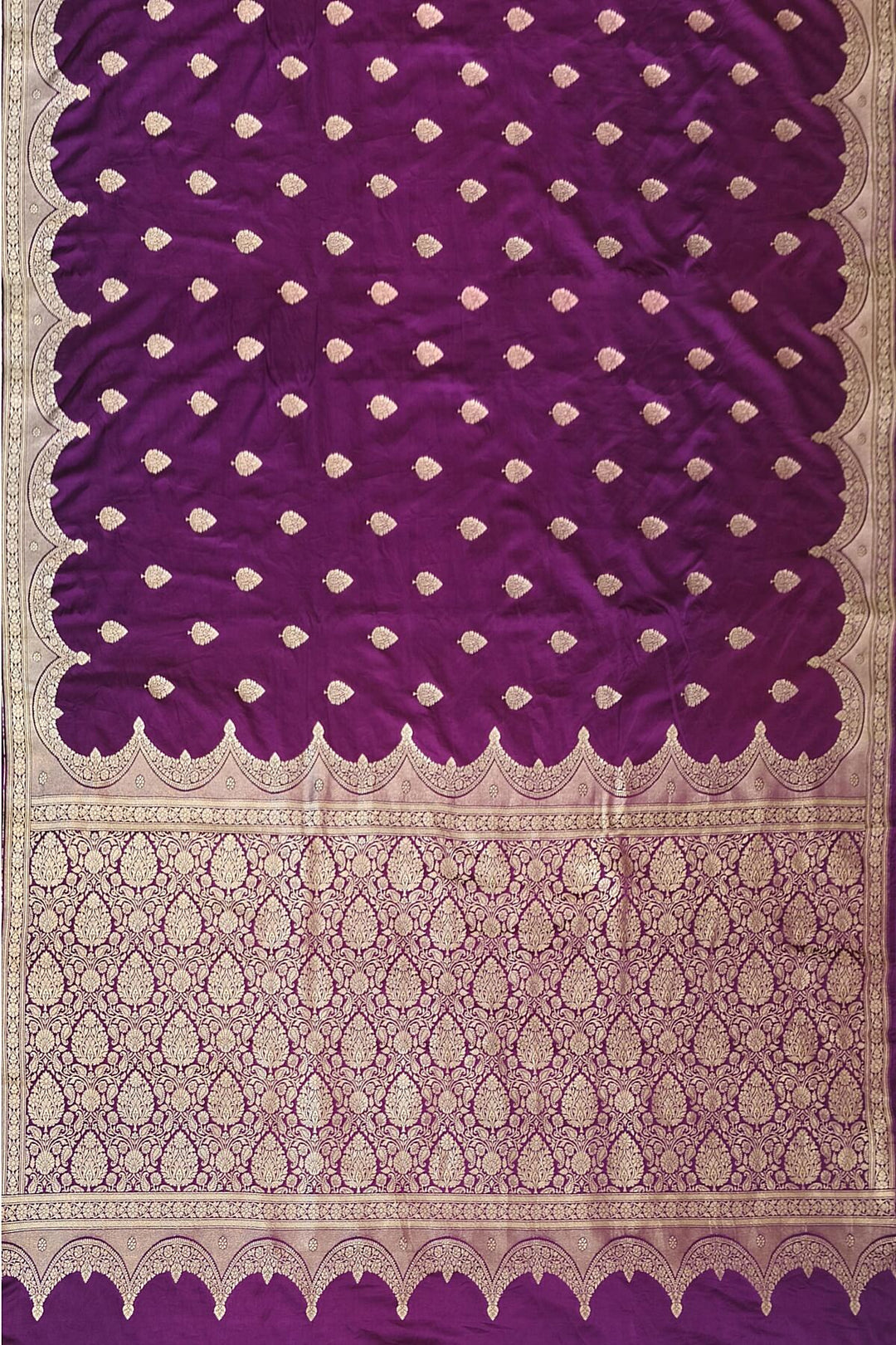 Banarasi mashru silk saree in  purple with floral motifs