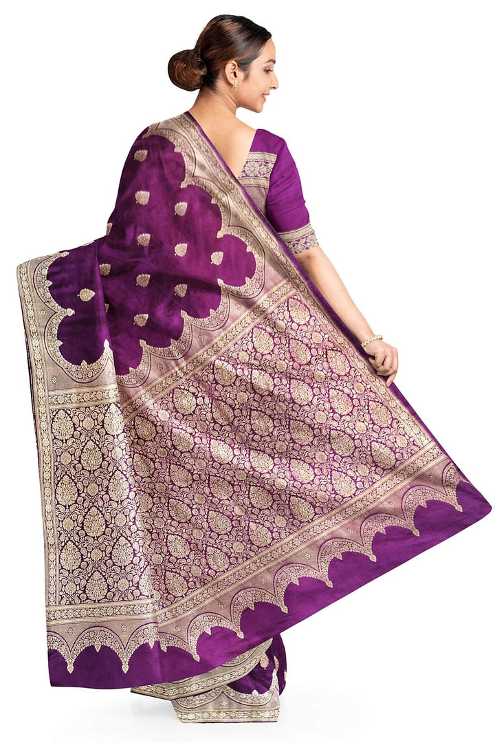 Banarasi mashru silk saree in  purple with floral motifs