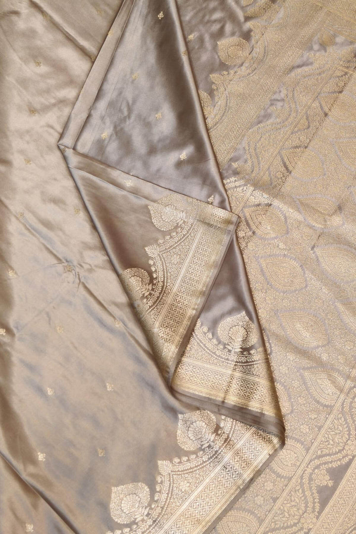 Banarasi mashru silk saree in  grey  with floral motifs