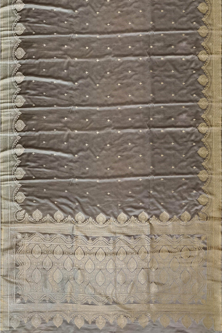 Banarasi mashru silk saree in  grey  with floral motifs
