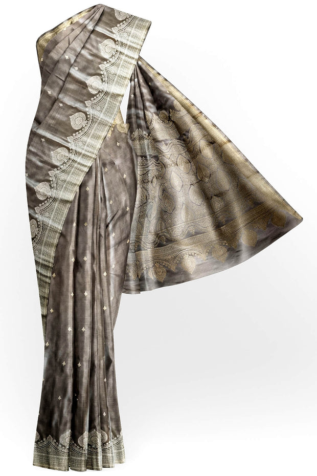 Banarasi mashru silk saree in  grey  with floral motifs