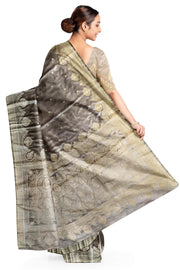 Banarasi mashru silk saree in  grey  with floral motifs