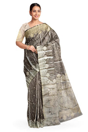 Banarasi mashru silk saree in  grey  with floral motifs