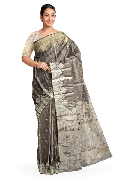 Banarasi mashru silk saree in  grey  with floral motifs