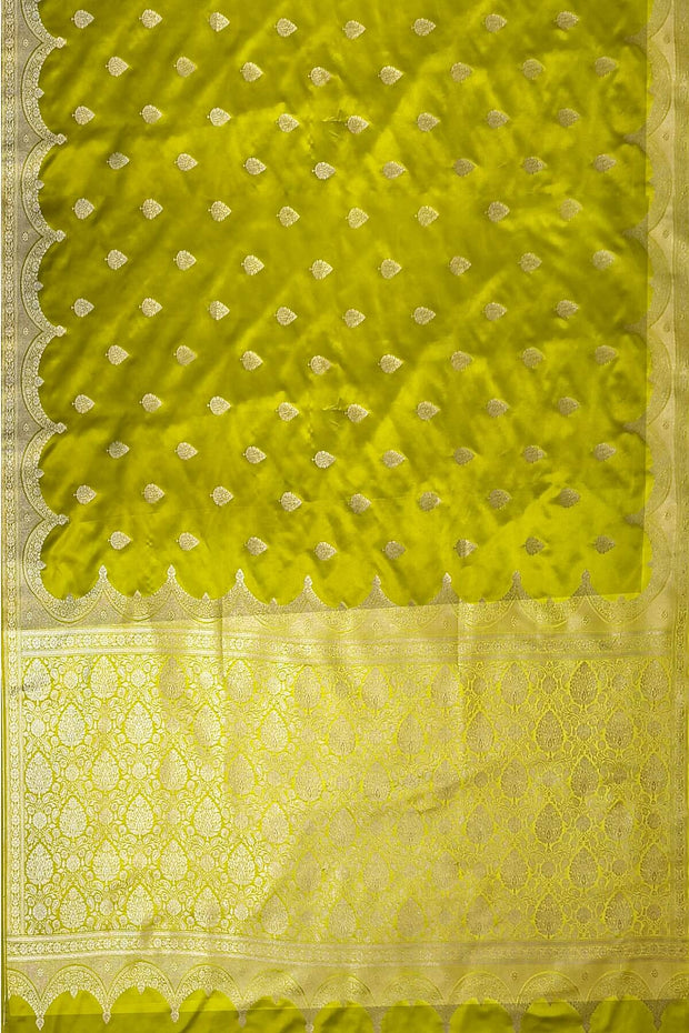 Banarasi mashru silk saree in  radium green  with floral motifs