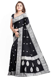 Banarasi silk chiffon  saree in black with silver  buttis &  border