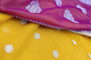 Banarasi silk chiffon  saree in mustard  with silver  buttis &  border