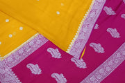 Banarasi silk chiffon  saree in mustard  with silver  buttis &  border