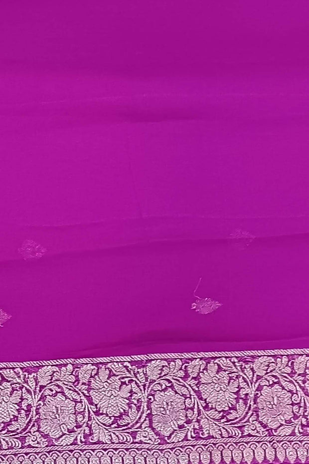 Banarasi silk chiffon  saree in purple  with silver  buttis &  border