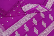 Banarasi silk chiffon  saree in purple  with silver  buttis &  border