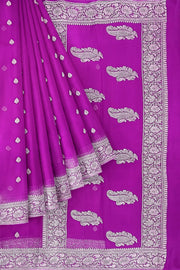 Banarasi silk chiffon  saree in purple  with silver  buttis &  border