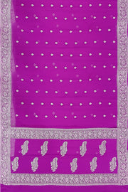 Banarasi silk chiffon  saree in purple  with silver  buttis &  border