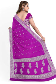 Banarasi silk chiffon  saree in purple  with silver  buttis &  border