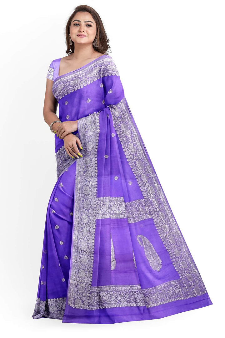 Banarasi silk chiffon saree in lavender