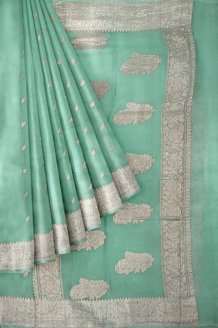 Banarasi silk chiffon saree in pista green