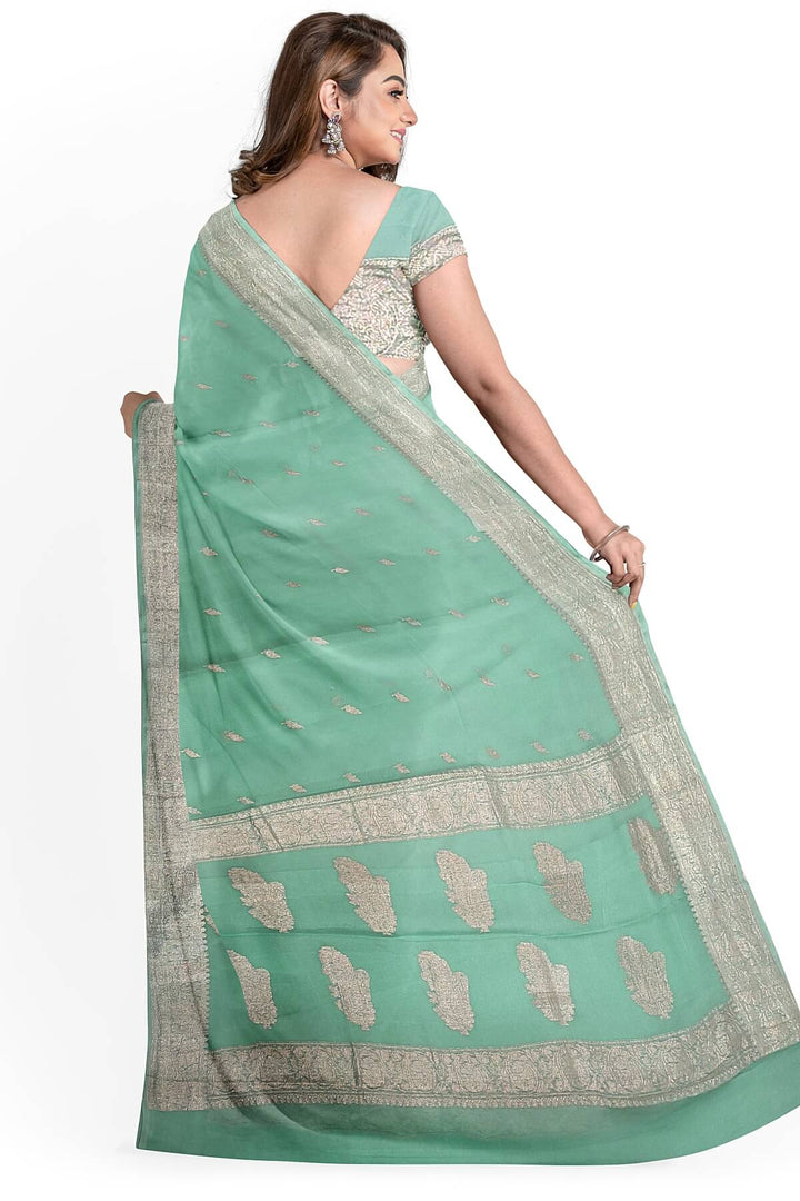 Banarasi silk chiffon saree in pista green