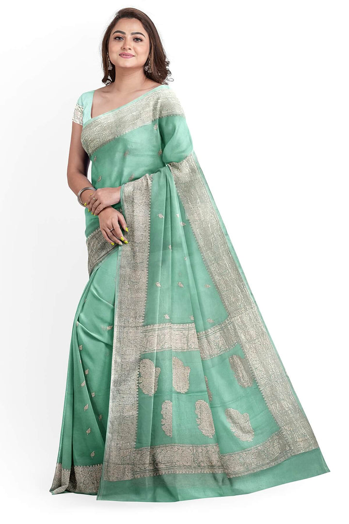 Banarasi silk chiffon saree in pista green