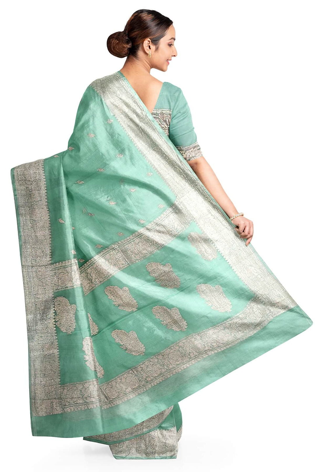Banarasi silk chiffon saree in pista green